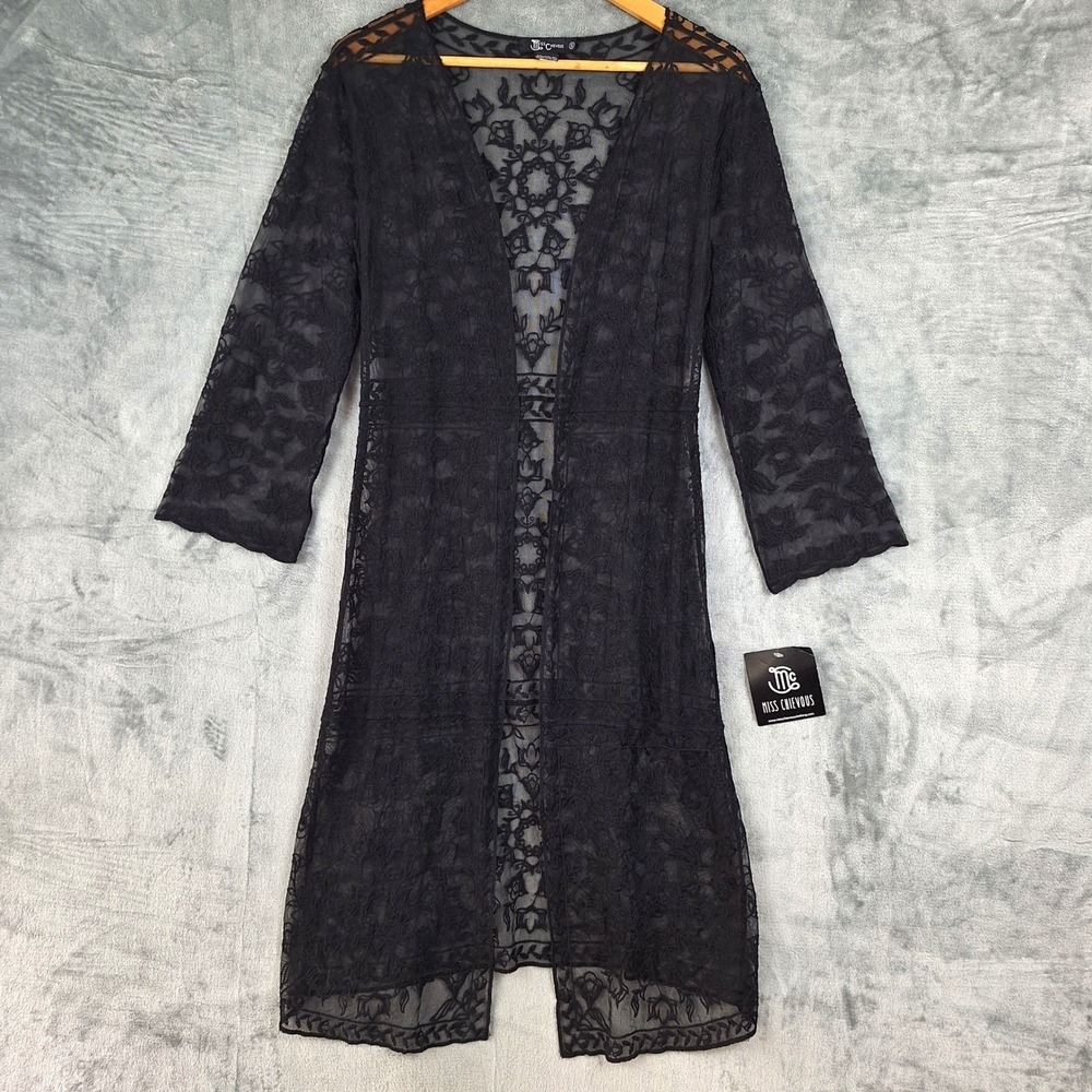 Womens Kimono Small Black Sheer Floral Lace Duster Boho Whimsigoth Dark Romantic